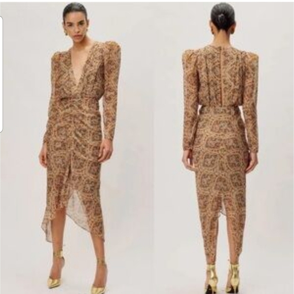 Ronny Kobo Astrid Paisley Ruched Silk Midi Cocktail Dress Size XL Multicolored - Picture 1 of 16